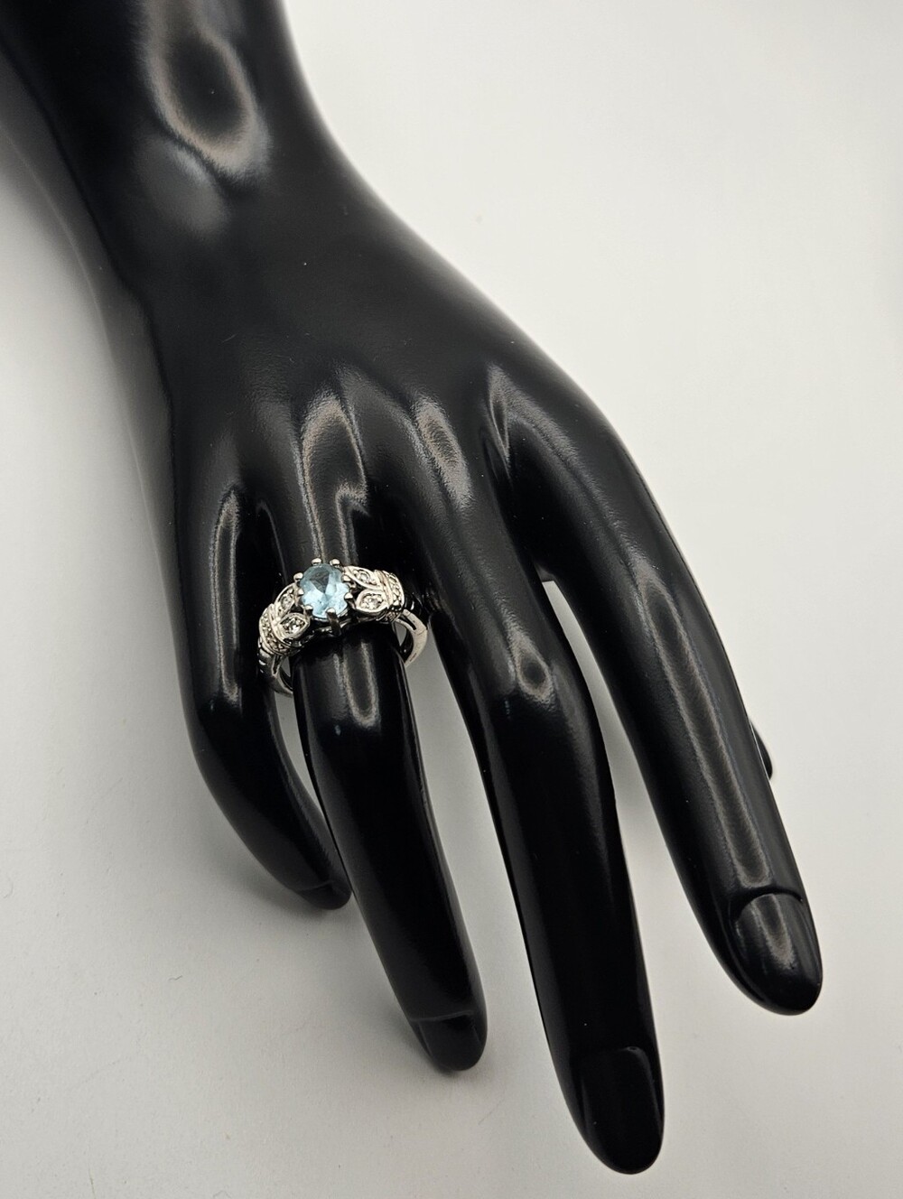 Vintage RJ 925 Sterling Silver Blue Stone Ring Size 7 Filigree Art Deco Style - Picture 4 of 10